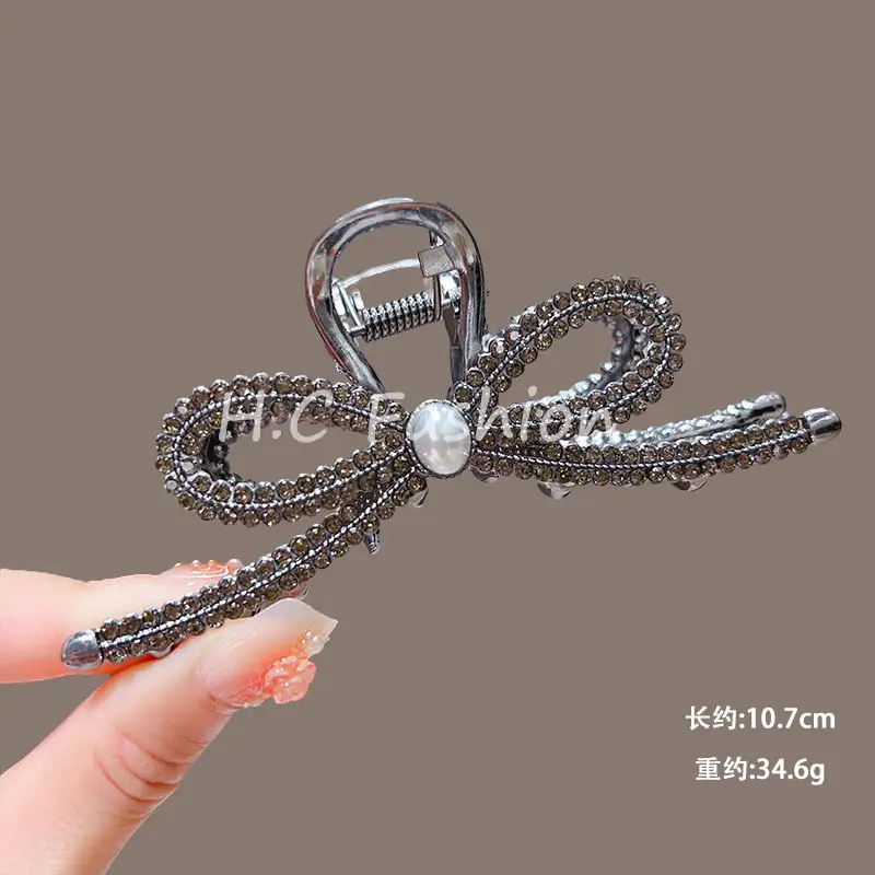 Classic Hot Summer Large Elegant Alloy Clip Female Pearl Diamond Shark Clip Back Head Hair Clip - Image 6