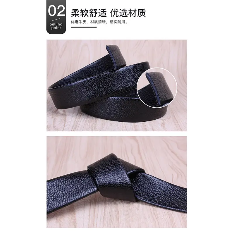 Men's Black Genuine Leather Belt with Automatic Buckle - Image 9