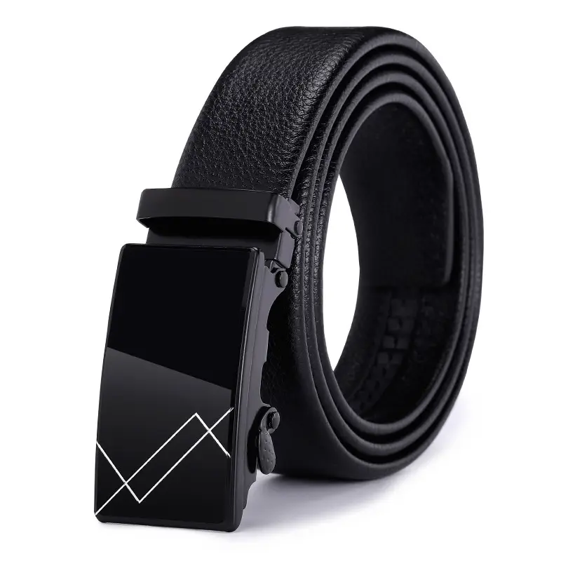 Men's Black Genuine Leather Belt with Automatic Buckle - Image 5