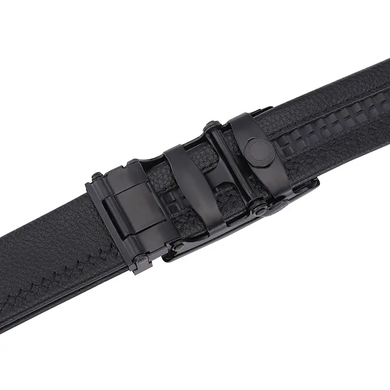 Men's Black Genuine Leather Belt with Automatic Buckle - Image 10