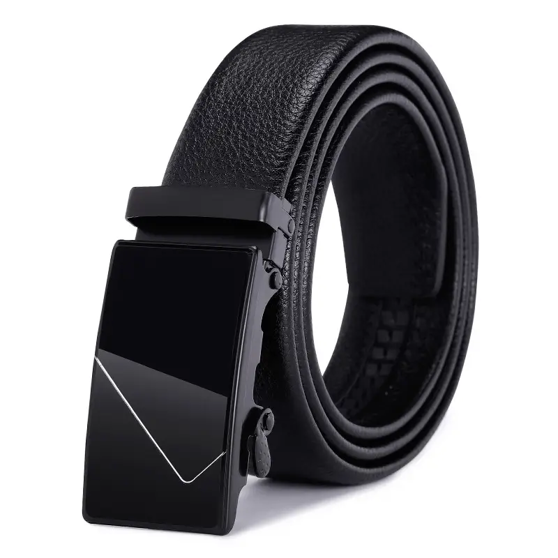 Men's Black Genuine Leather Belt with Automatic Buckle