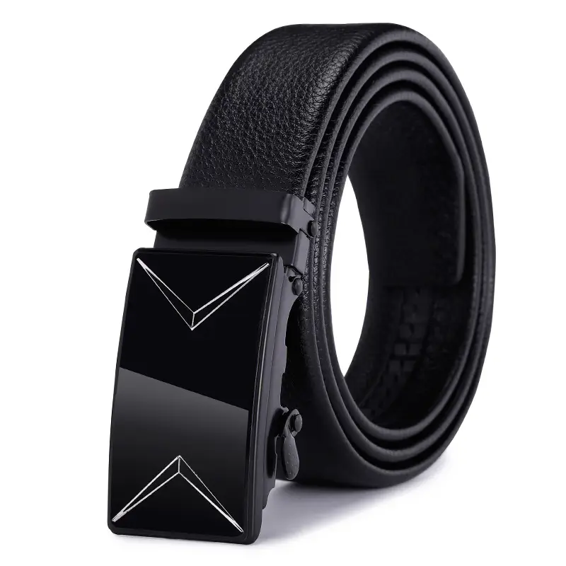 Men's Black Genuine Leather Belt with Automatic Buckle - Image 2