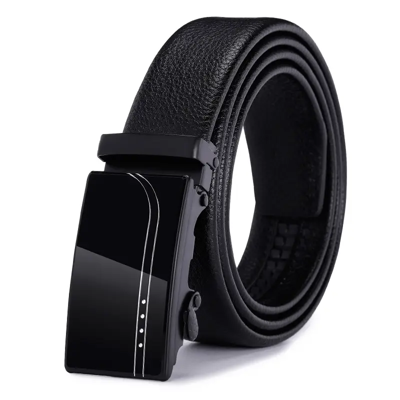Men's Black Genuine Leather Belt with Automatic Buckle - Image 4