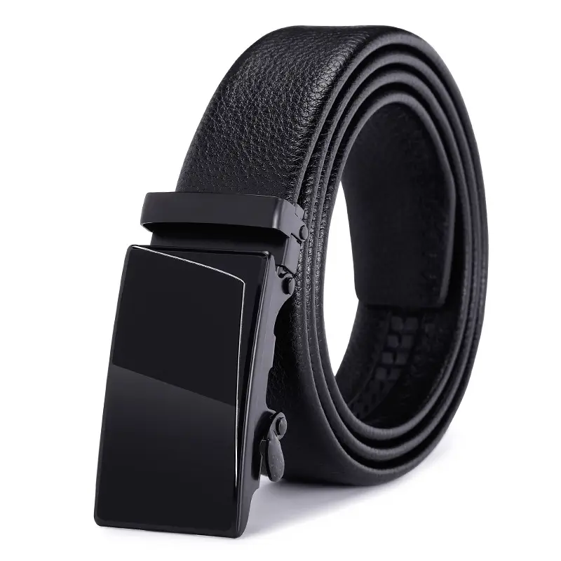 Men's Black Genuine Leather Belt with Automatic Buckle - Image 6