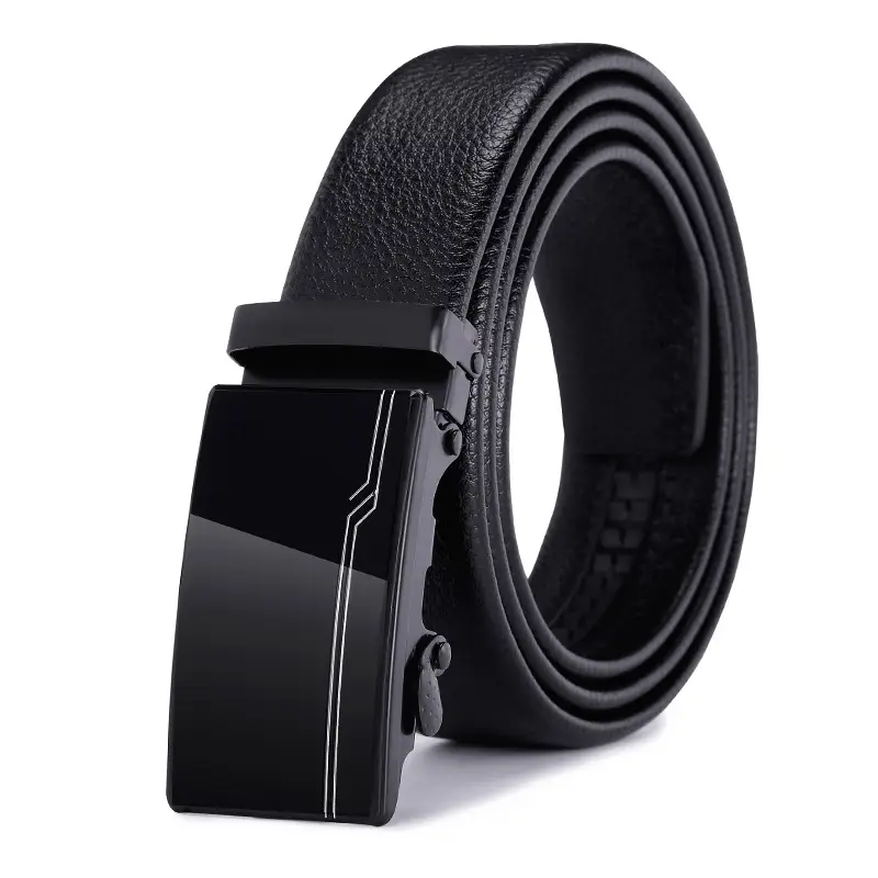 Men's Black Genuine Leather Belt with Automatic Buckle - Image 7