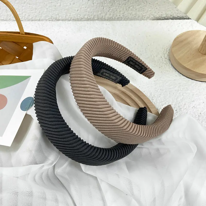New Coarse Twill Sponge Headband Black Brown White - Image 7