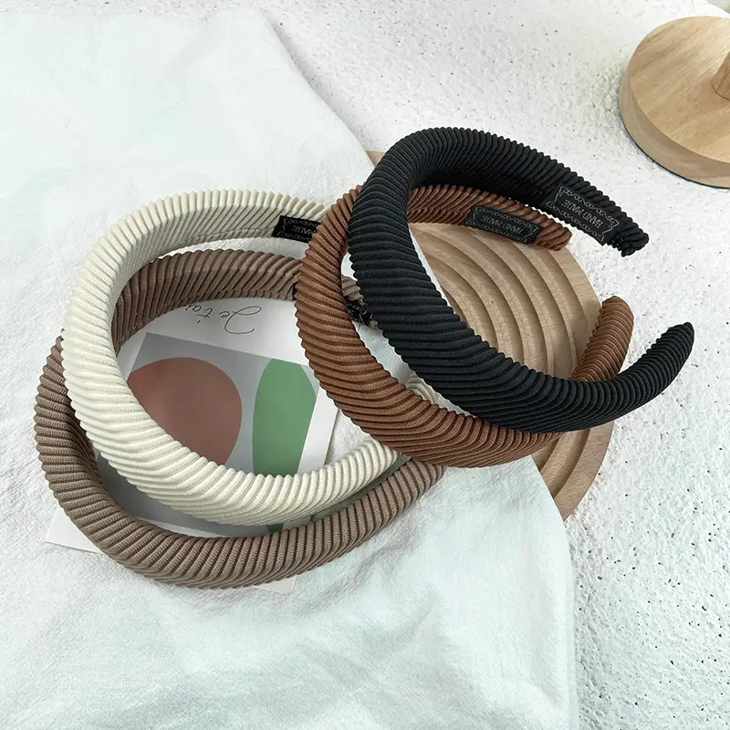New Coarse Twill Sponge Headband Black Brown White - Image 8