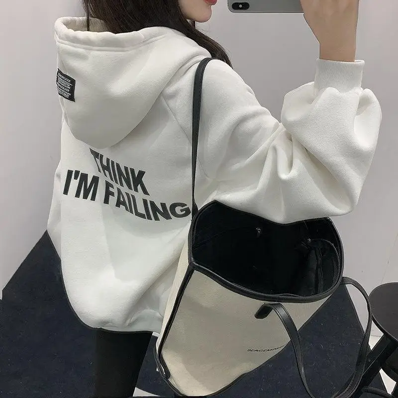 Women Oversize Hooded Fleece Coat White Thinking