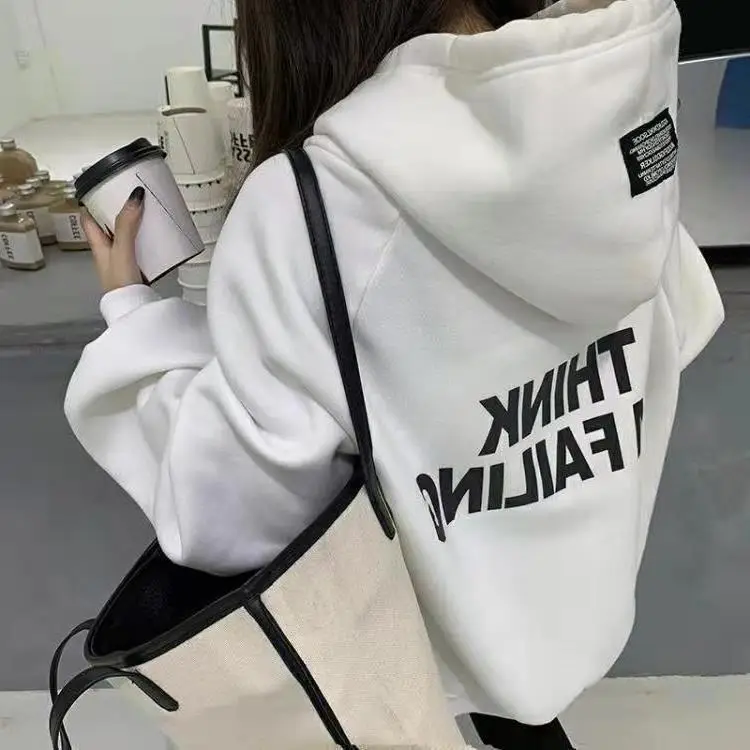 Women Oversize Hooded Fleece Coat White Thinking