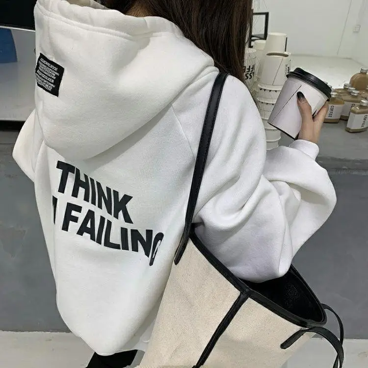 Women Oversize Hooded Fleece Coat White Thinking — feature 10