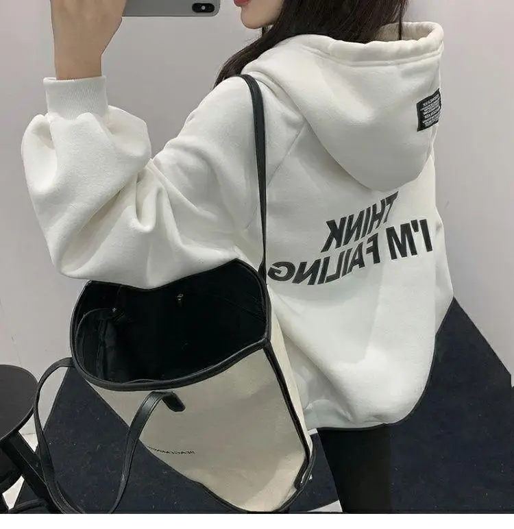 Women Oversize Hooded Fleece Coat White Thinking — feature 13