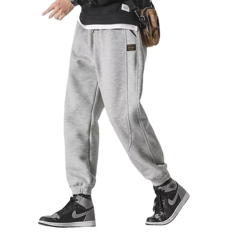Men Ankle Tied Fleece Sweatpants Grey Loose - Image 11