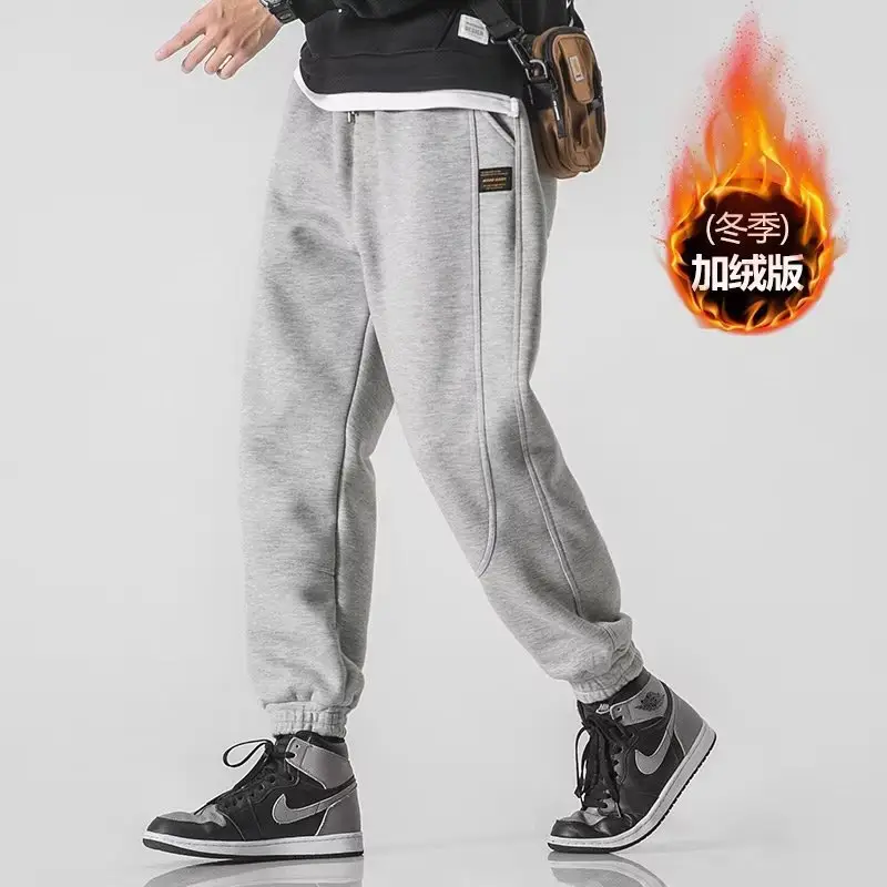 Men Ankle Tied Fleece Sweatpants Grey Loose - Image 4