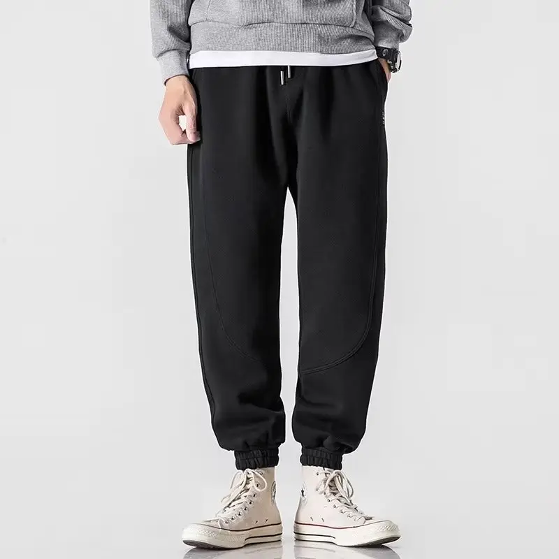 Men Ankle Tied Fleece Sweatpants Grey Loose - Image 5