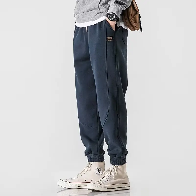 Men Ankle Tied Fleece Sweatpants Grey Loose - Image 6