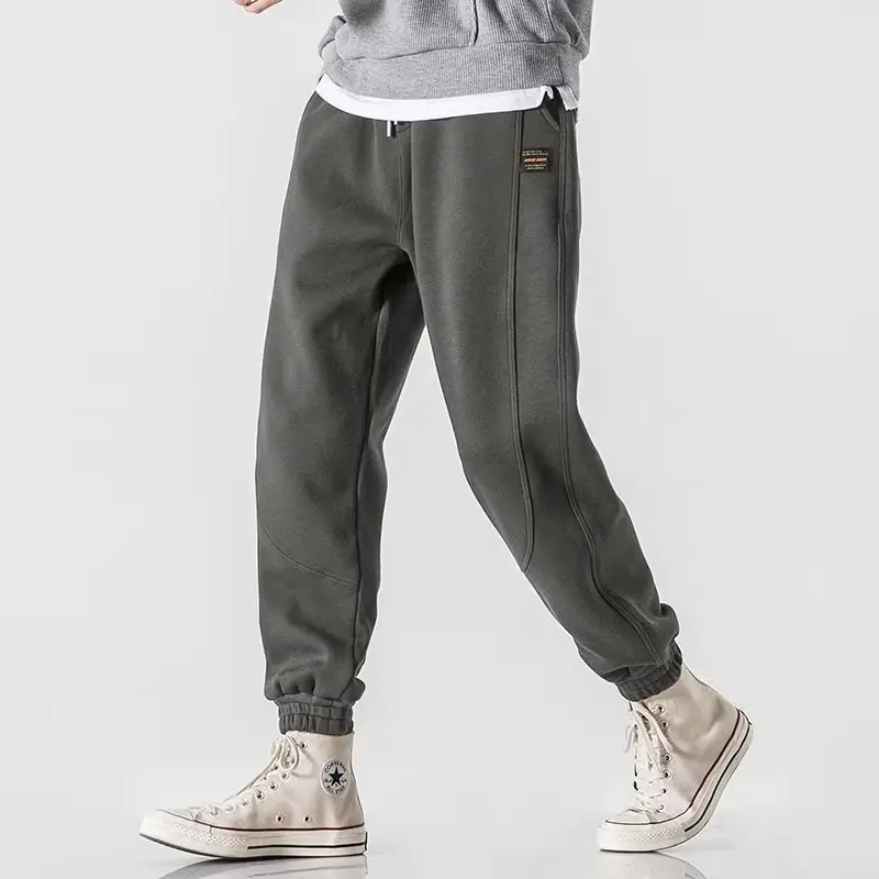 Men Ankle Tied Fleece Sweatpants Grey Loose - Image 7