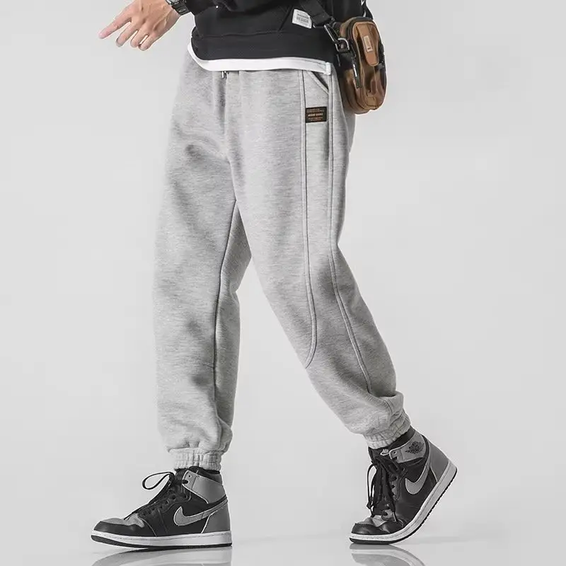 Men Ankle Tied Fleece Sweatpants Grey Loose - Image 8