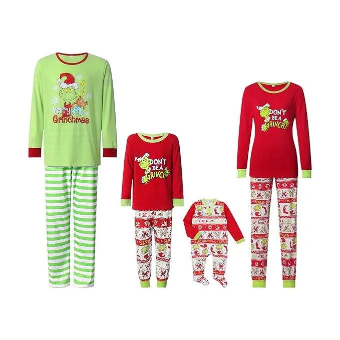 Grinchmas Parent-Child Santa Pajamas Red Printed
