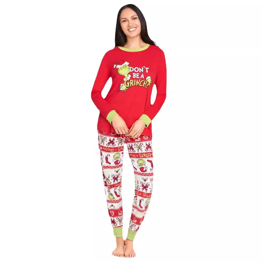 Grinchmas Parent-Child Santa Pajamas Red Printed