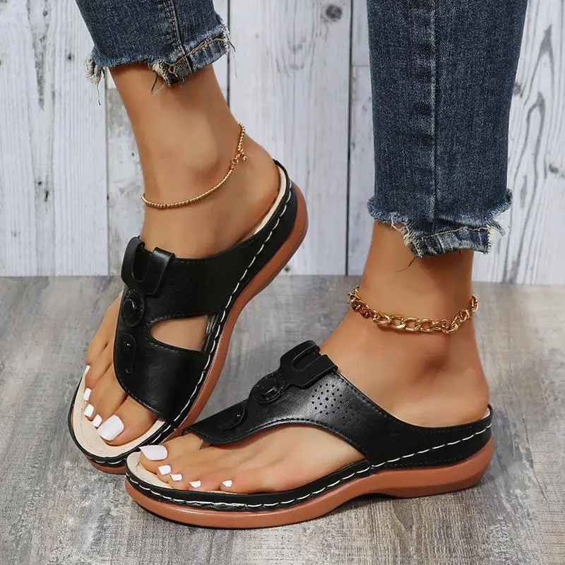 Women's Black Wedge Sandals Spring Summer Beach Slippers - Image 6