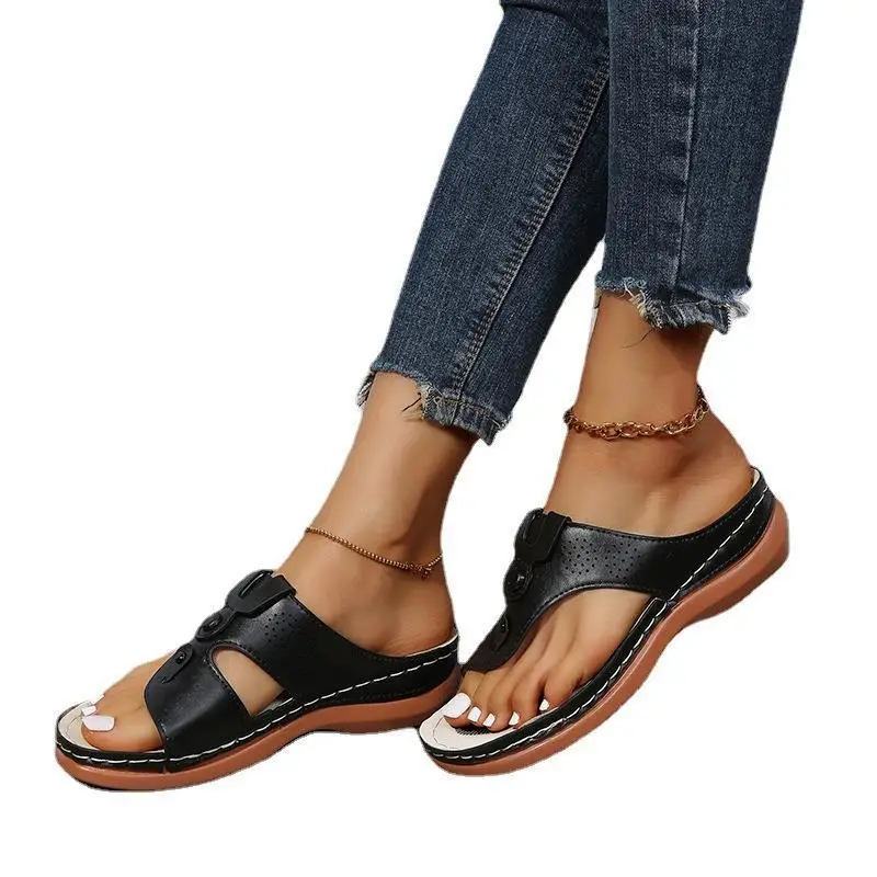 Women's Black Wedge Sandals Spring Summer Beach Slippers - Image 9