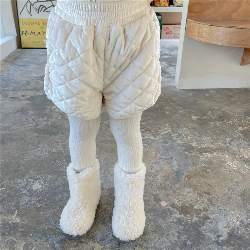 Girls Winter Ruffled Bubble Top + Velvet Quilted Shorts Set