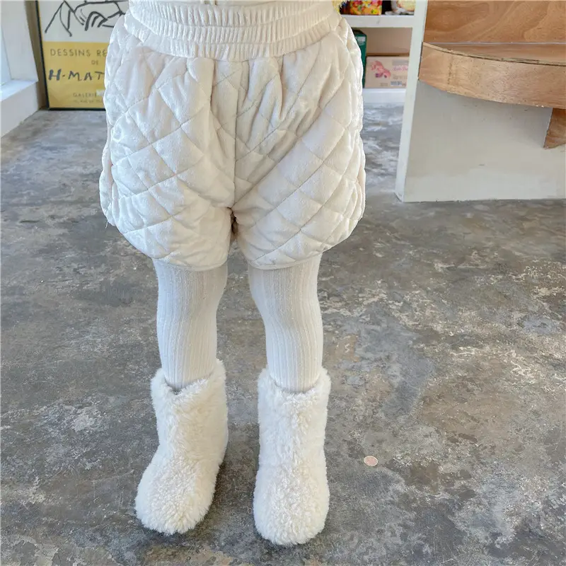 Girls Winter Ruffled Bubble Top + Velvet Quilted Shorts Set — feature 19