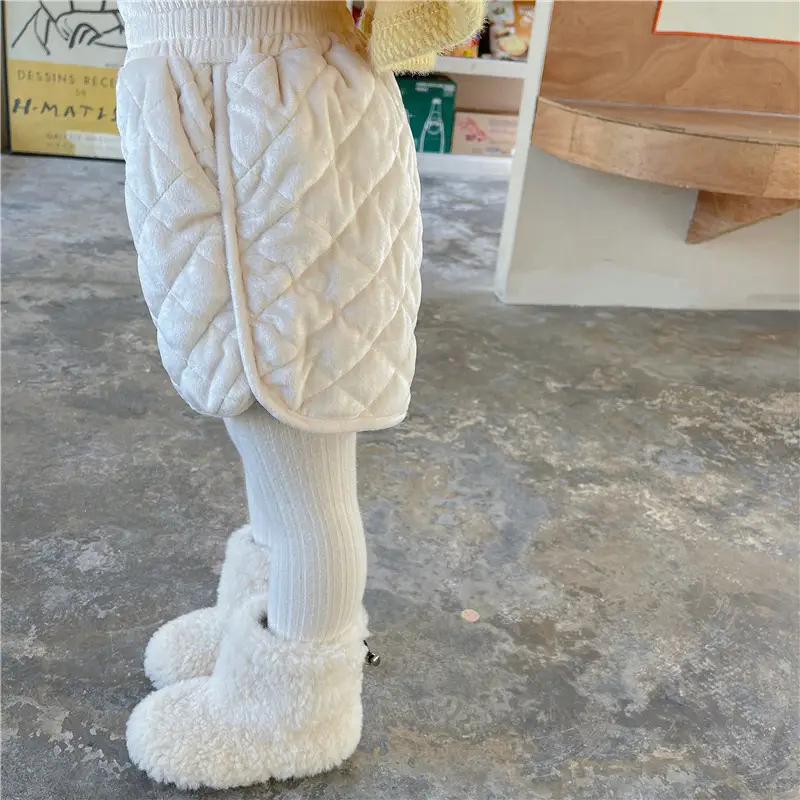 Girls Winter Ruffled Bubble Top + Velvet Quilted Shorts Set — feature 20