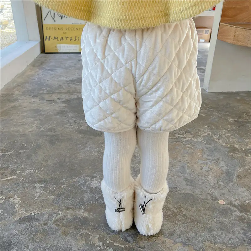 Girls Winter Ruffled Bubble Top + Velvet Quilted Shorts Set — feature 21