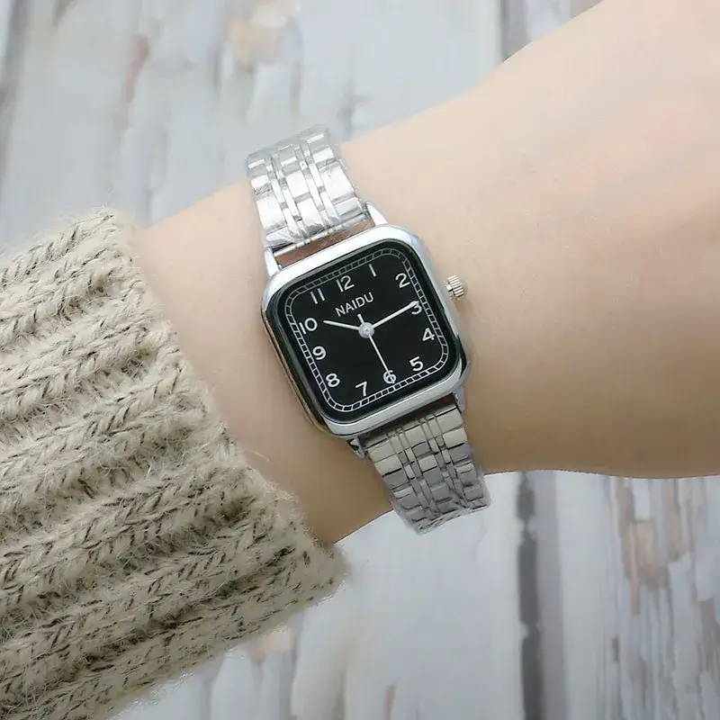 Literary Student Square Steel Band Quartz Watch Stainless Steel Band Fashionable Girls Watch Forest Square Watch Ladies Watch