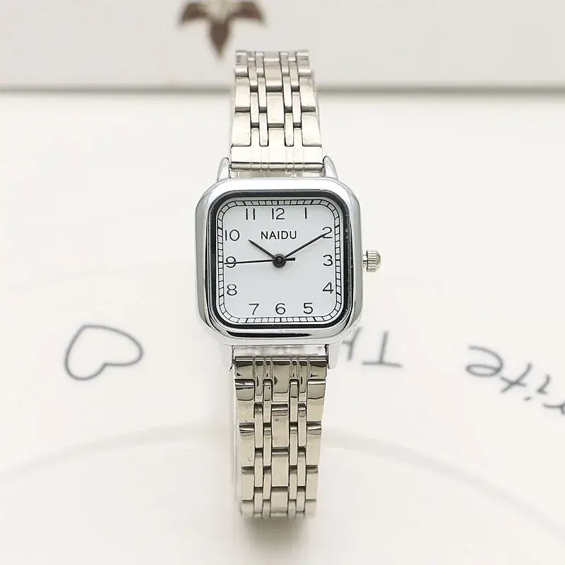 Literary Student Square Steel Band Quartz Watch Stainless Steel Band Fashionable Girls Watch Forest Square Watch Ladies Watch