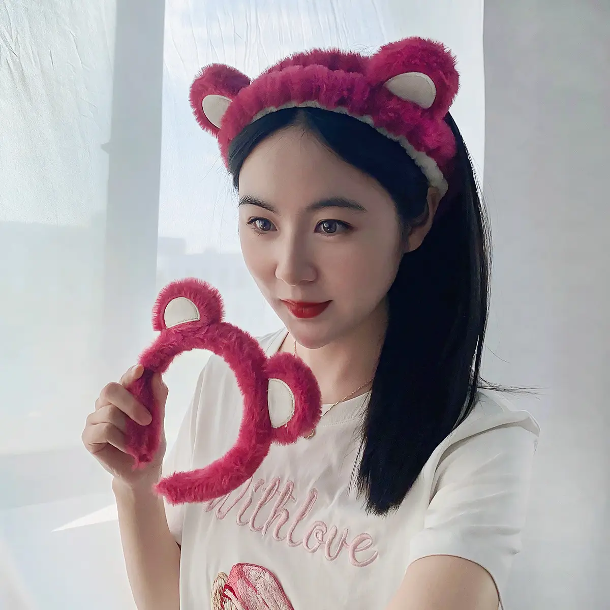 Plush Frog Hairband Pink Heart Design