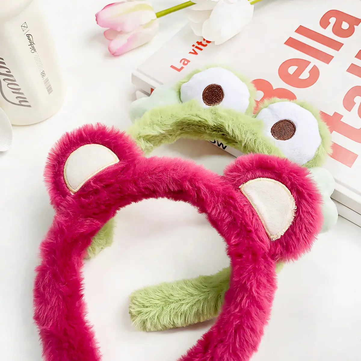 Plush Frog Hairband Pink Heart Design
