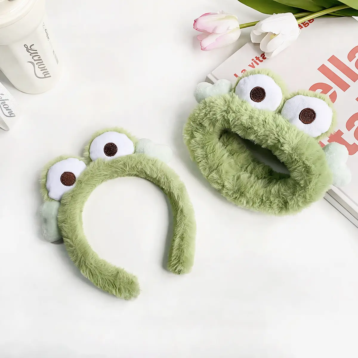 Plush Frog Hairband Pink Heart Design