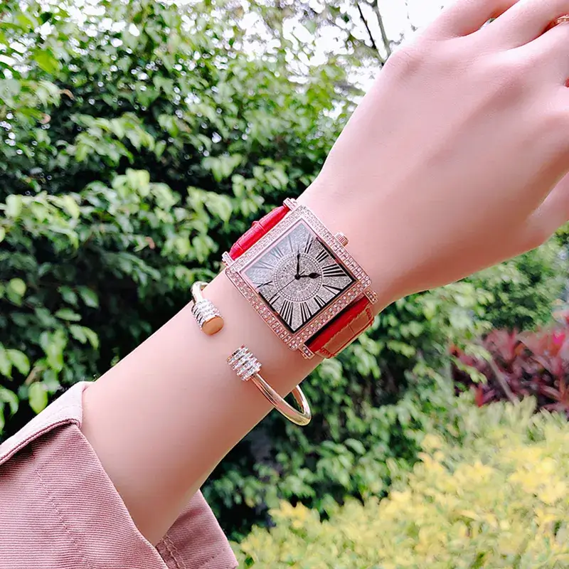 Square Diamond Watch for Women Roman Digital Quartz Belt - Image 16