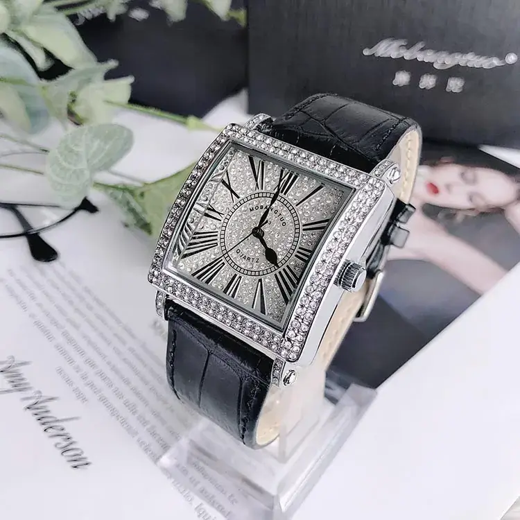 Square Diamond Watch for Women Roman Digital Quartz Belt - Image 2