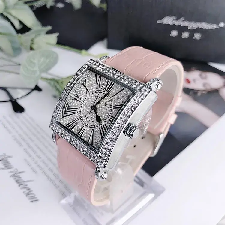 Square Diamond Watch for Women Roman Digital Quartz Belt - Image 3