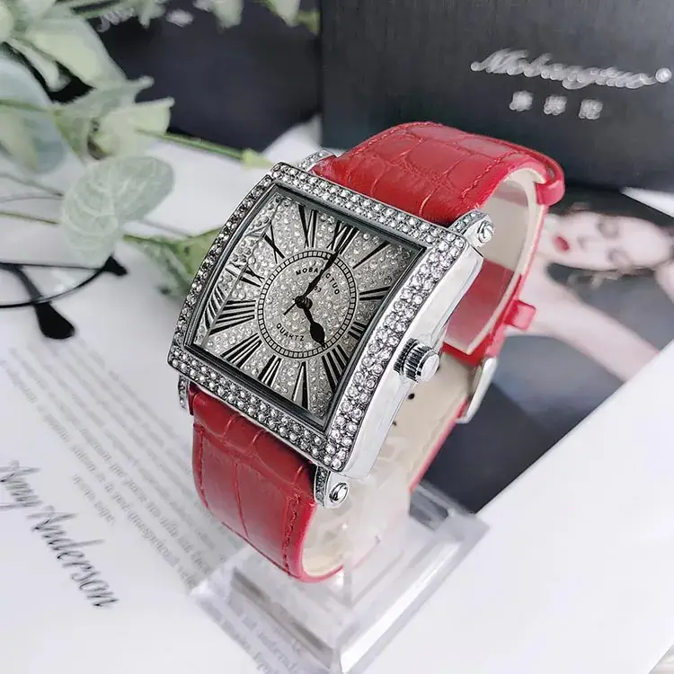 Square Diamond Watch for Women Roman Digital Quartz Belt - Image 4