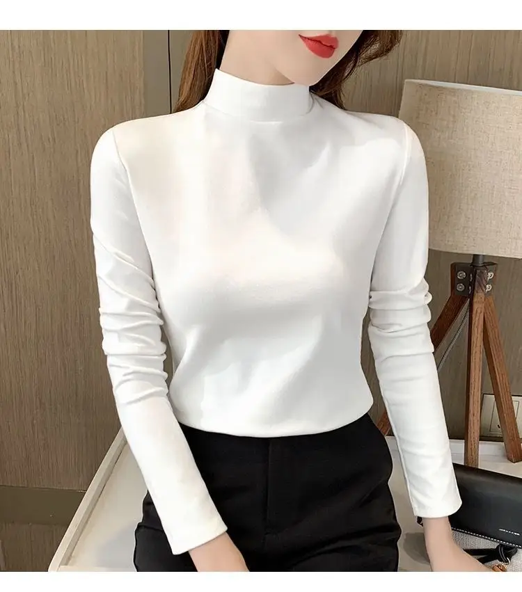 Women Velvet Collar Shirt Yellow Long Sleeve Winter Warm — feature 10