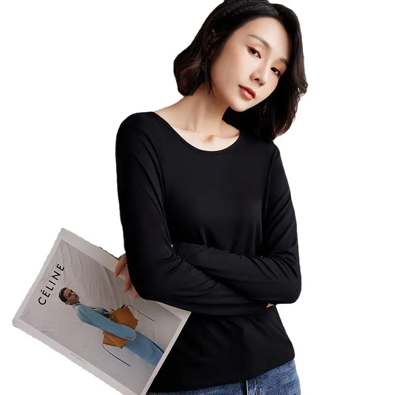 Women's Black Long Sleeve Crewneck Top for Winter - Image 26