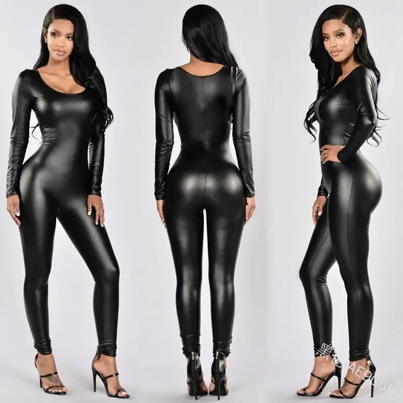 Black Patent Leather Conjoined Body Conjones Suit for Women — feature 7