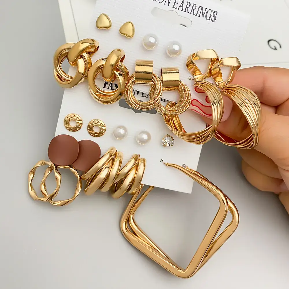 Golden Square Geometric Earrings Set 6-Piece - Image 41