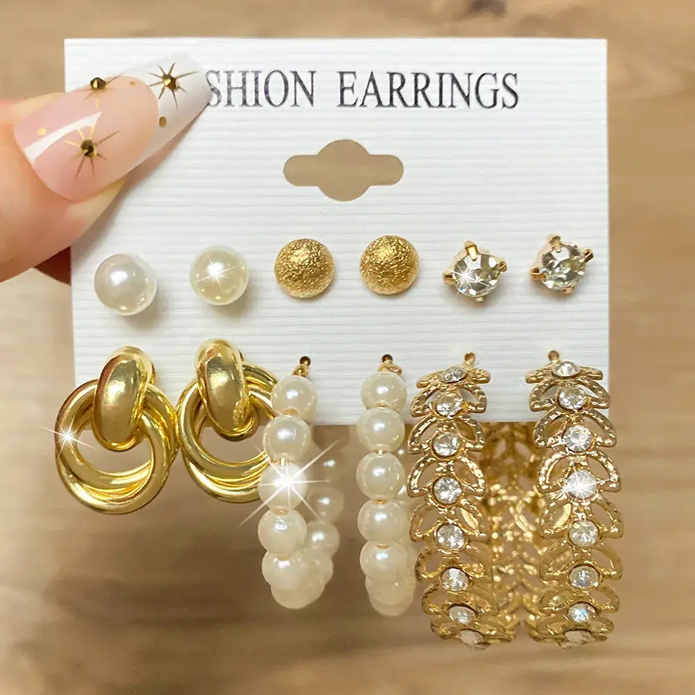 Golden Square Geometric Earrings Set 6-Piece - Image 42