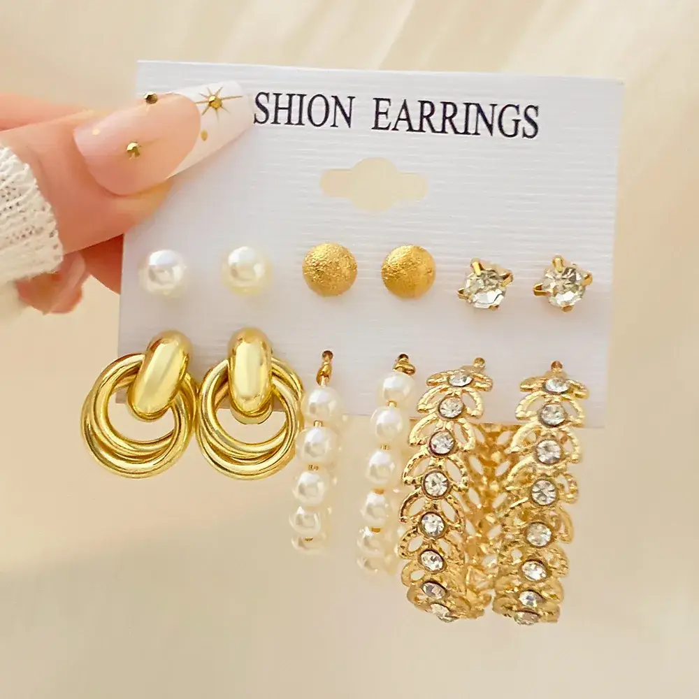 Golden Square Geometric Earrings Set 6-Piece - Image 43