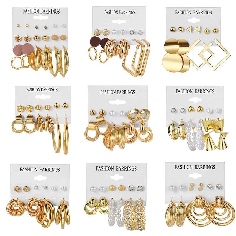 Golden Square Geometric Earrings Set 6-Piece — feature 2