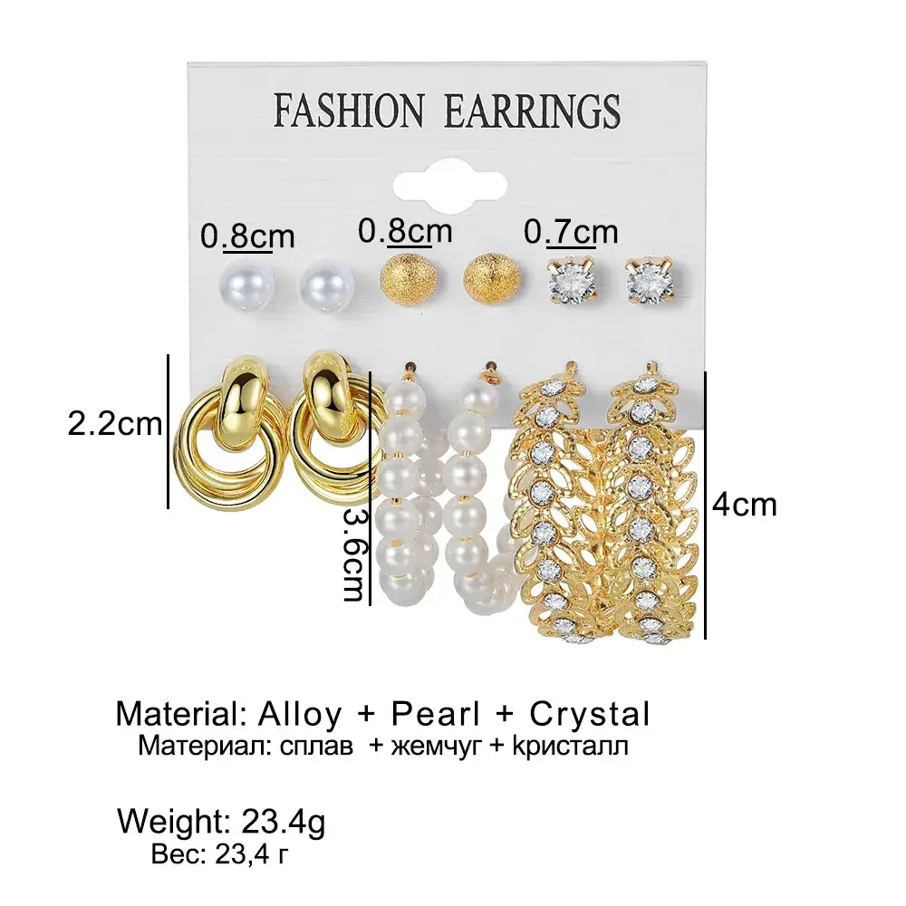 Golden Square Geometric Earrings Set 6-Piece — feature 4