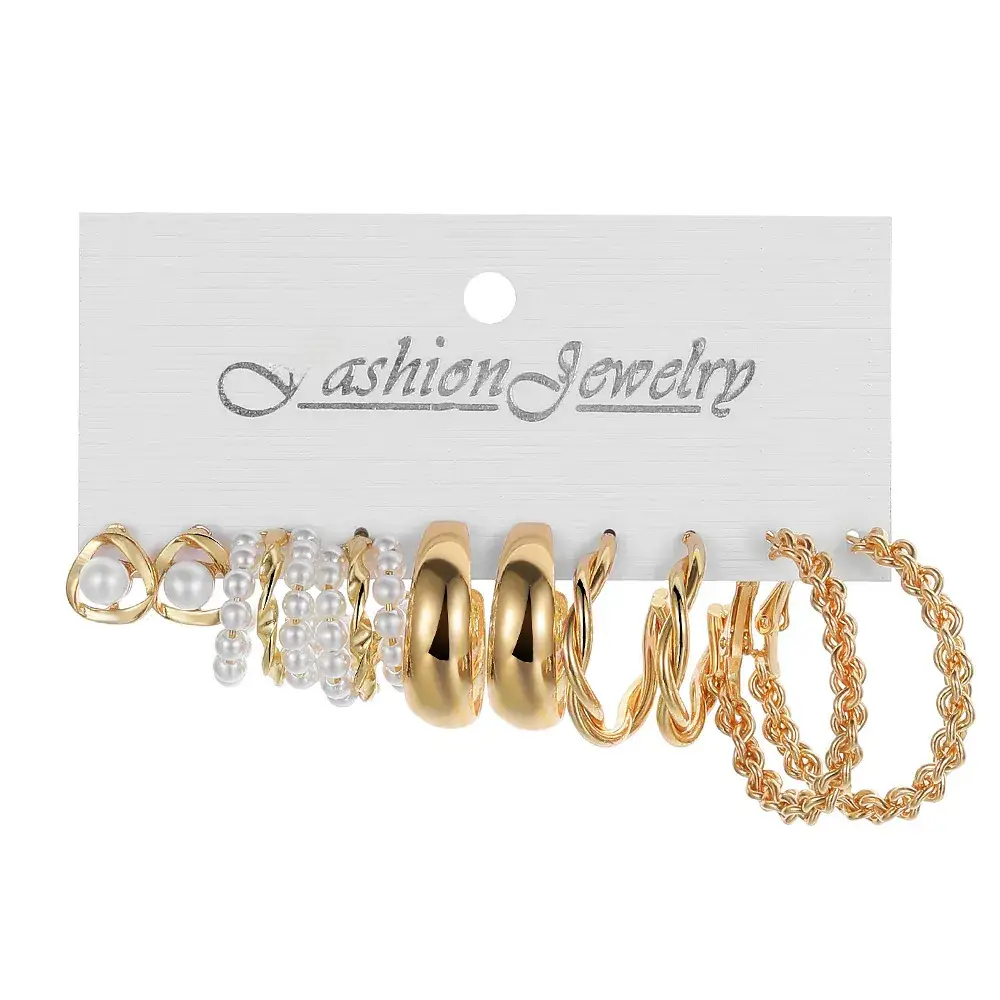 Golden Square Geometric Earrings Set 6-Piece - Image 10