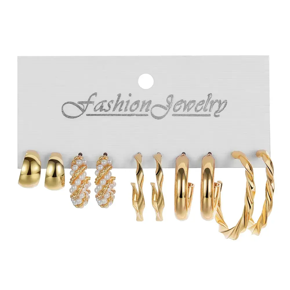 Golden Square Geometric Earrings Set 6-Piece - Image 11