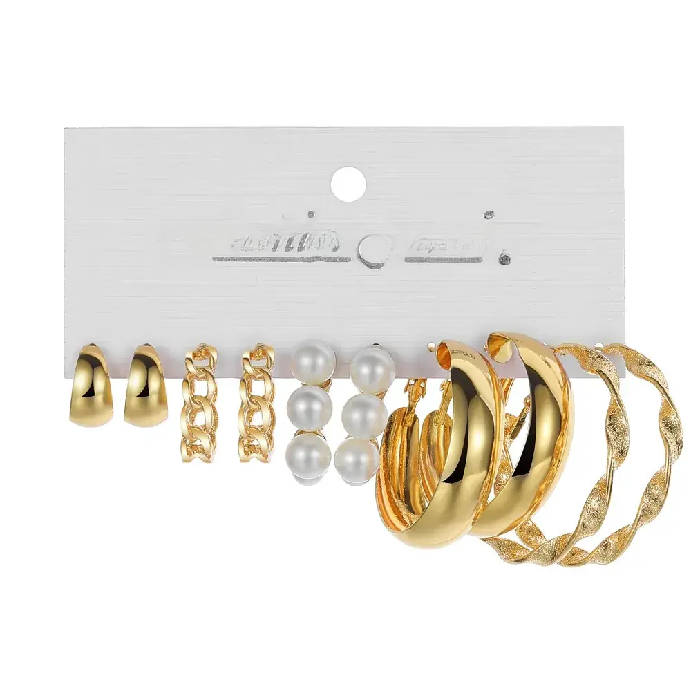 Golden Square Geometric Earrings Set 6-Piece - Image 12