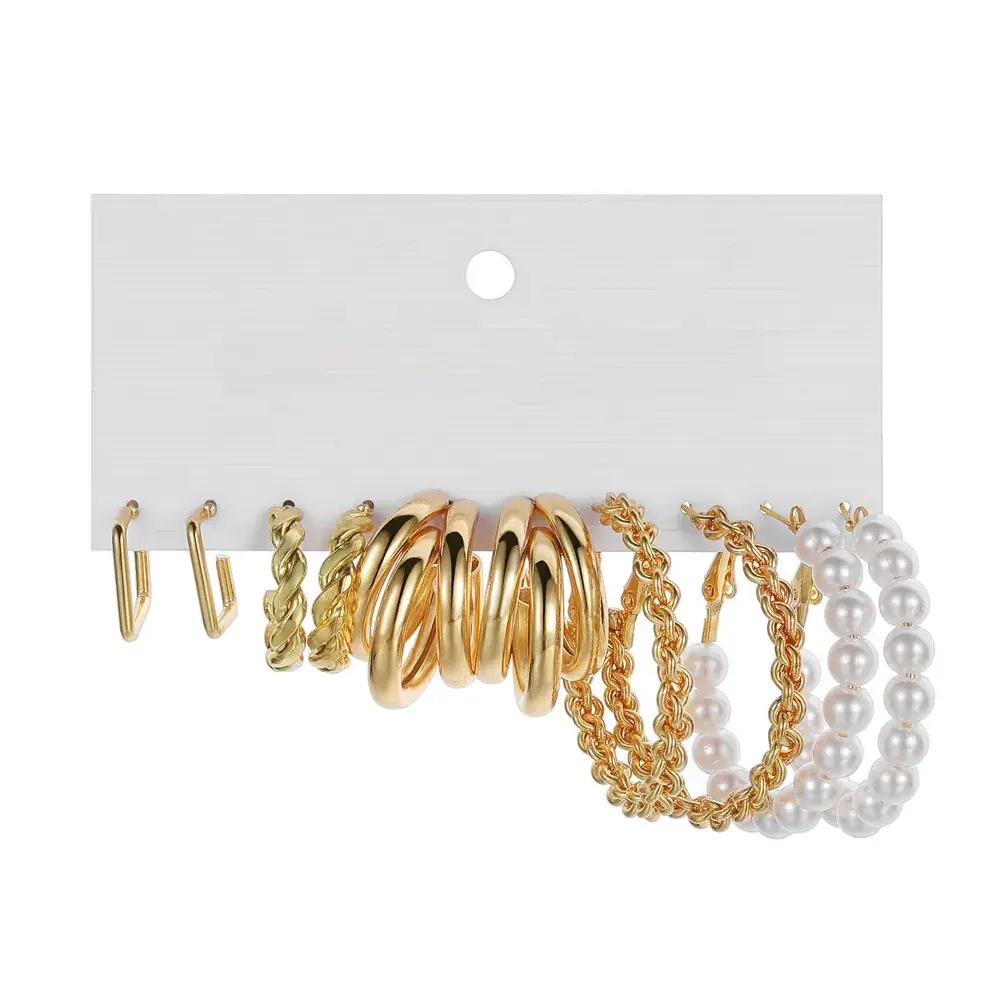 Golden Square Geometric Earrings Set 6-Piece - Image 14
